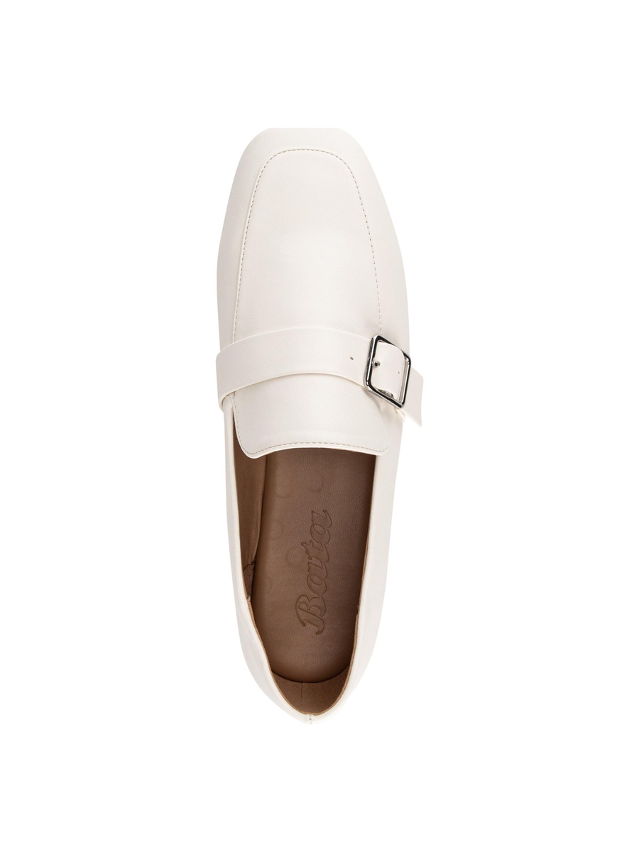 White Buckle Strap Square Toe Loafers