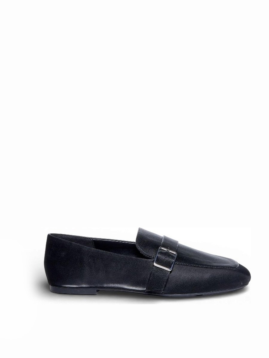 Black Buckle Strap Square Toe Loafers