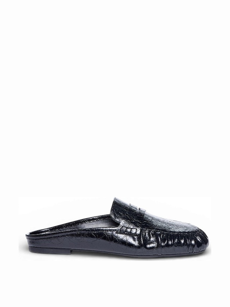Black Patent-Effect Flat Mules