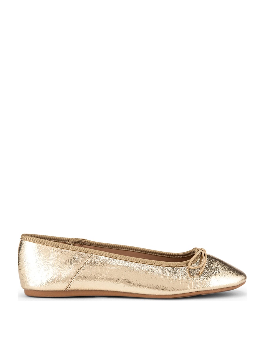 Gold Metallic Bow Detail Ballerinas