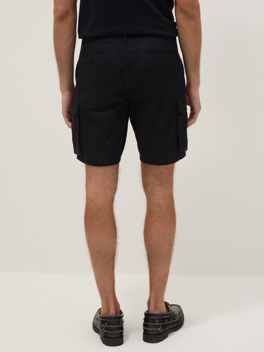 Black Pure Cotton Regular Fit Cargo Shorts