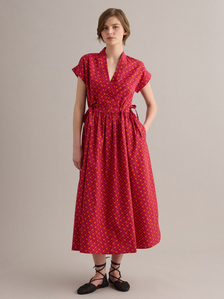Red Pure Cotton Printed Pattern Midi Dress