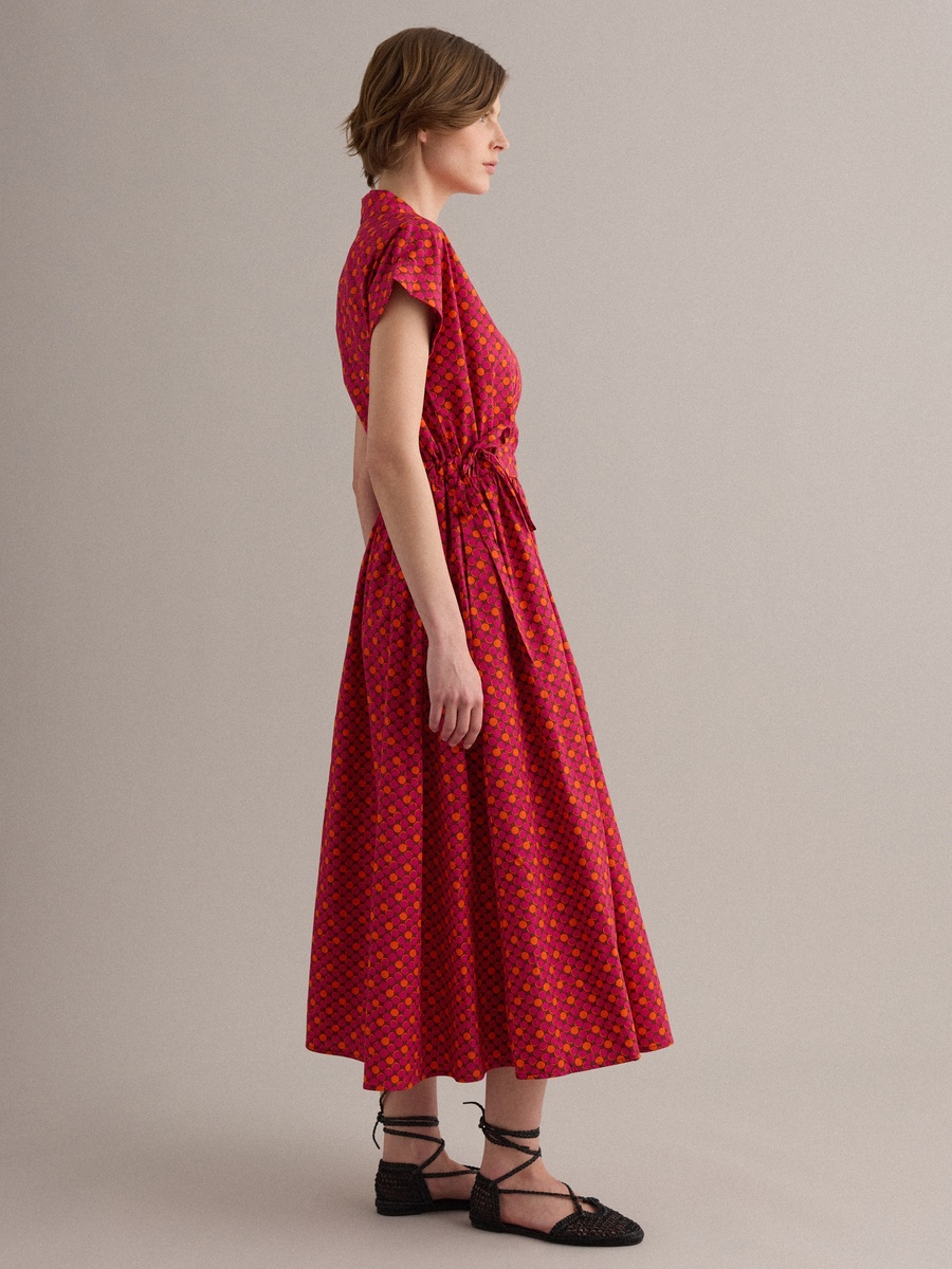 Red Pure Cotton Printed Pattern Midi Dress