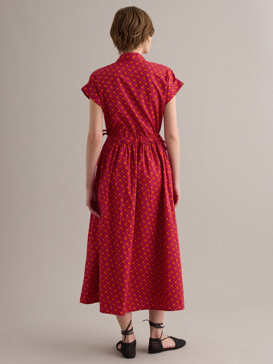 Red Pure Cotton Printed Pattern Midi Dress