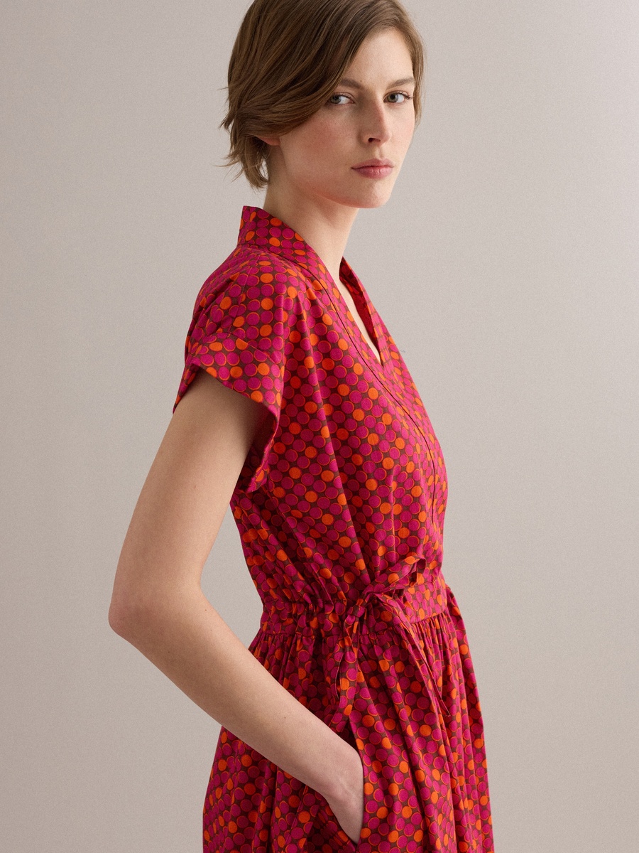 Red Pure Cotton Printed Pattern Midi Dress