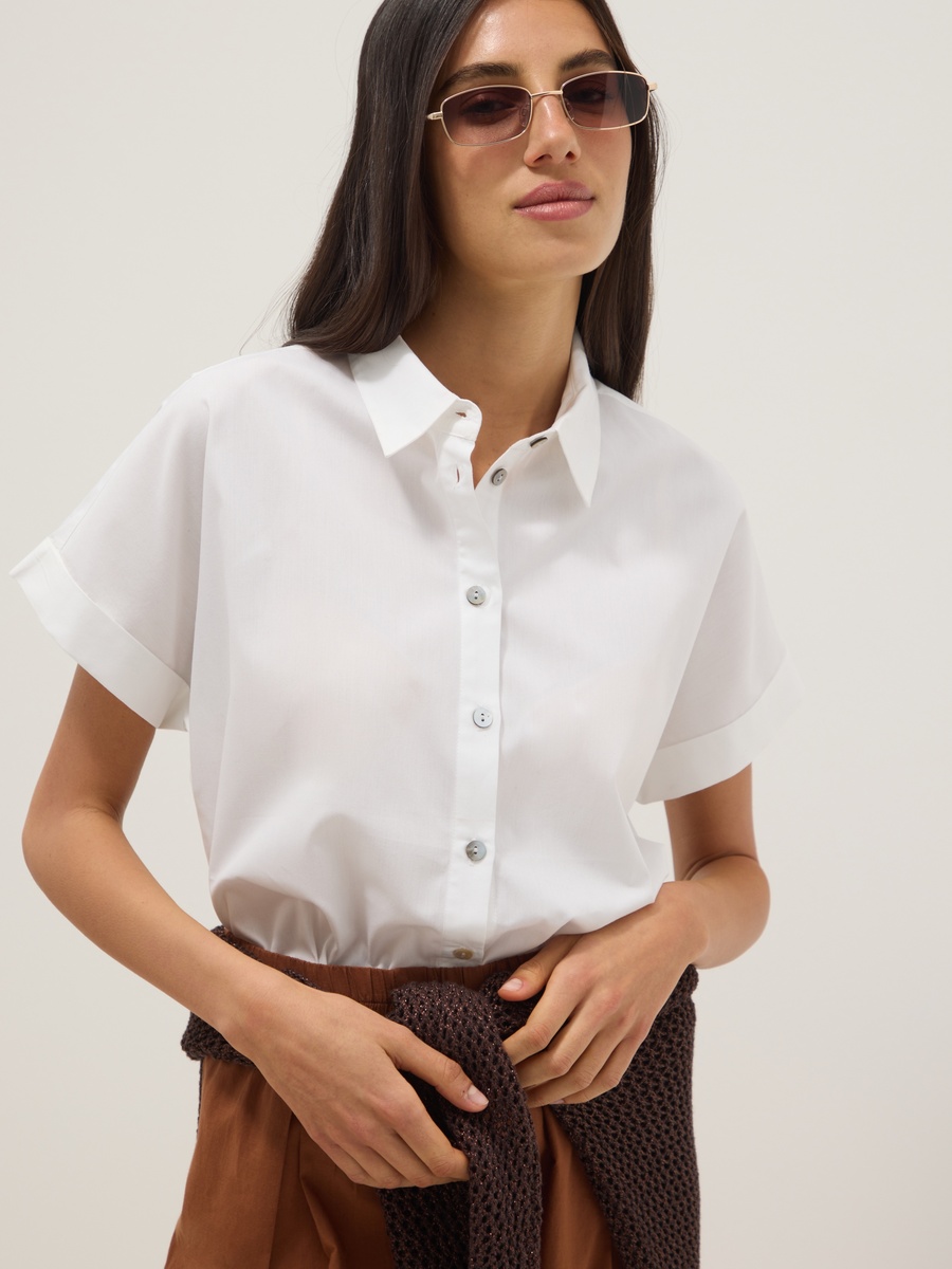 White Pure Cotton Short-Sleeve Regular-Fit Shirt