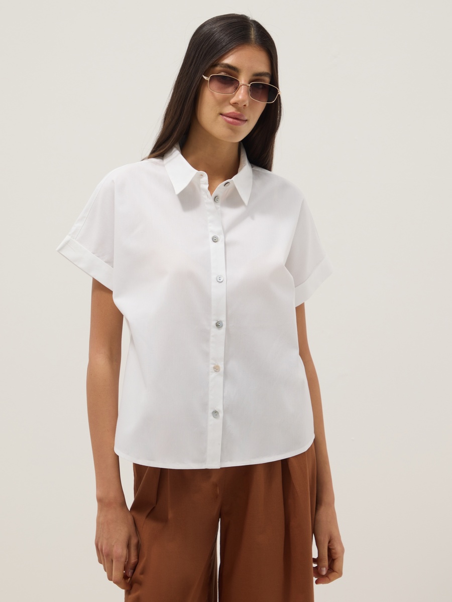 White Pure Cotton Short-Sleeve Regular-Fit Shirt