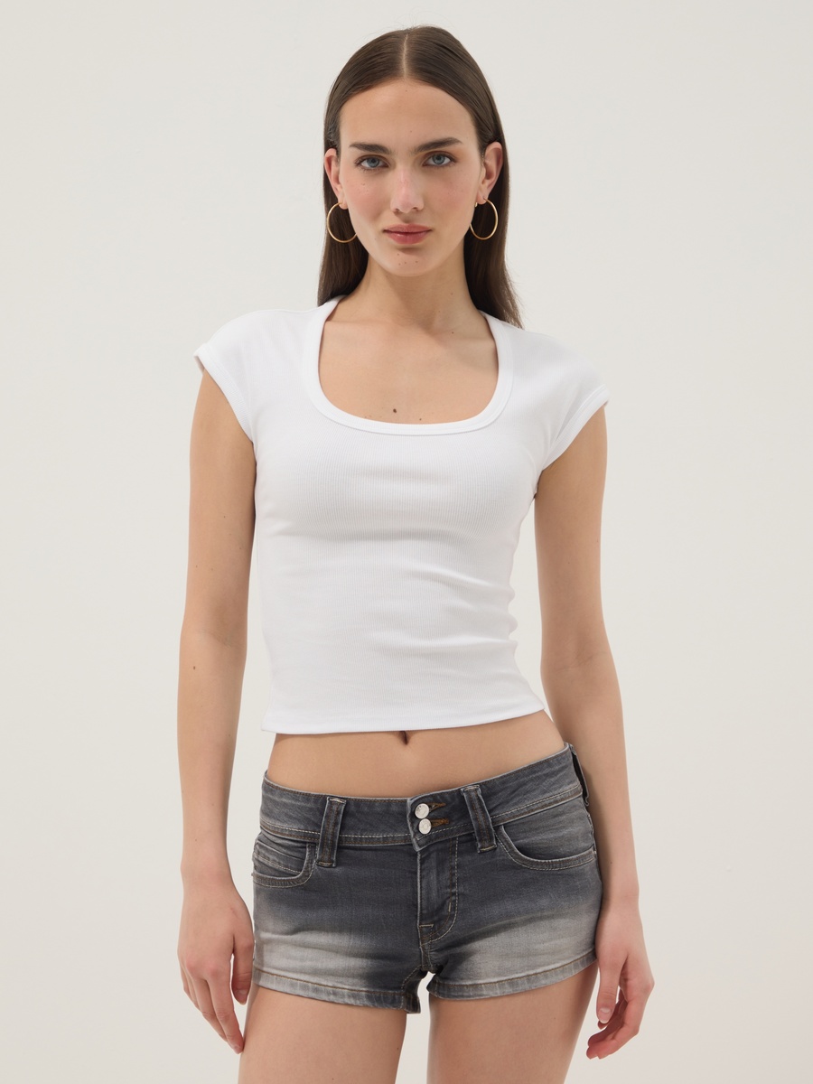 White Short-Sleeve Stretch Cotton T-Shirt