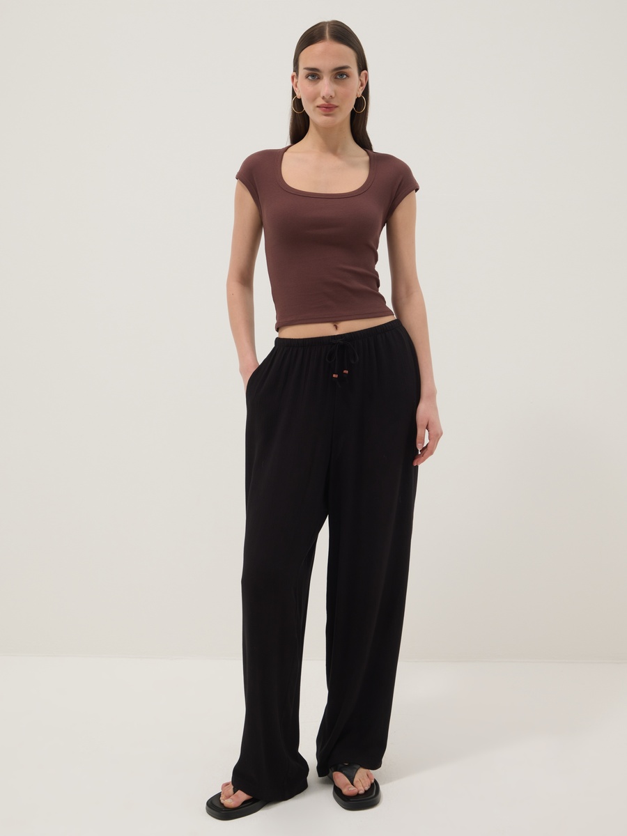 Brown Short-Sleeve Stretch-Cotton T-Shirt