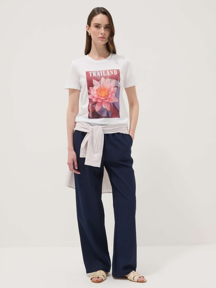 White Pure Cotton  Floral Print T-Shirt
