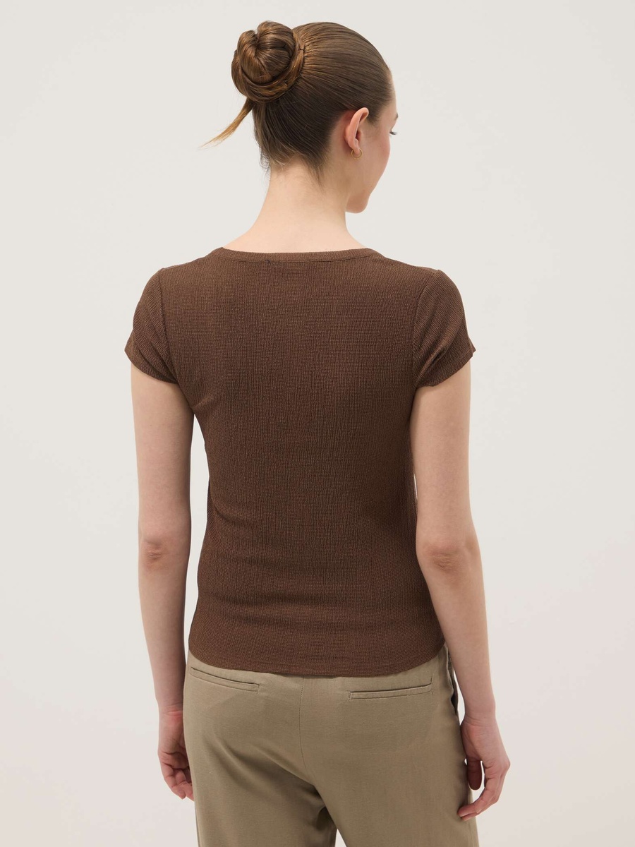 Brown Solid Stretch-Fabric T-Shirt