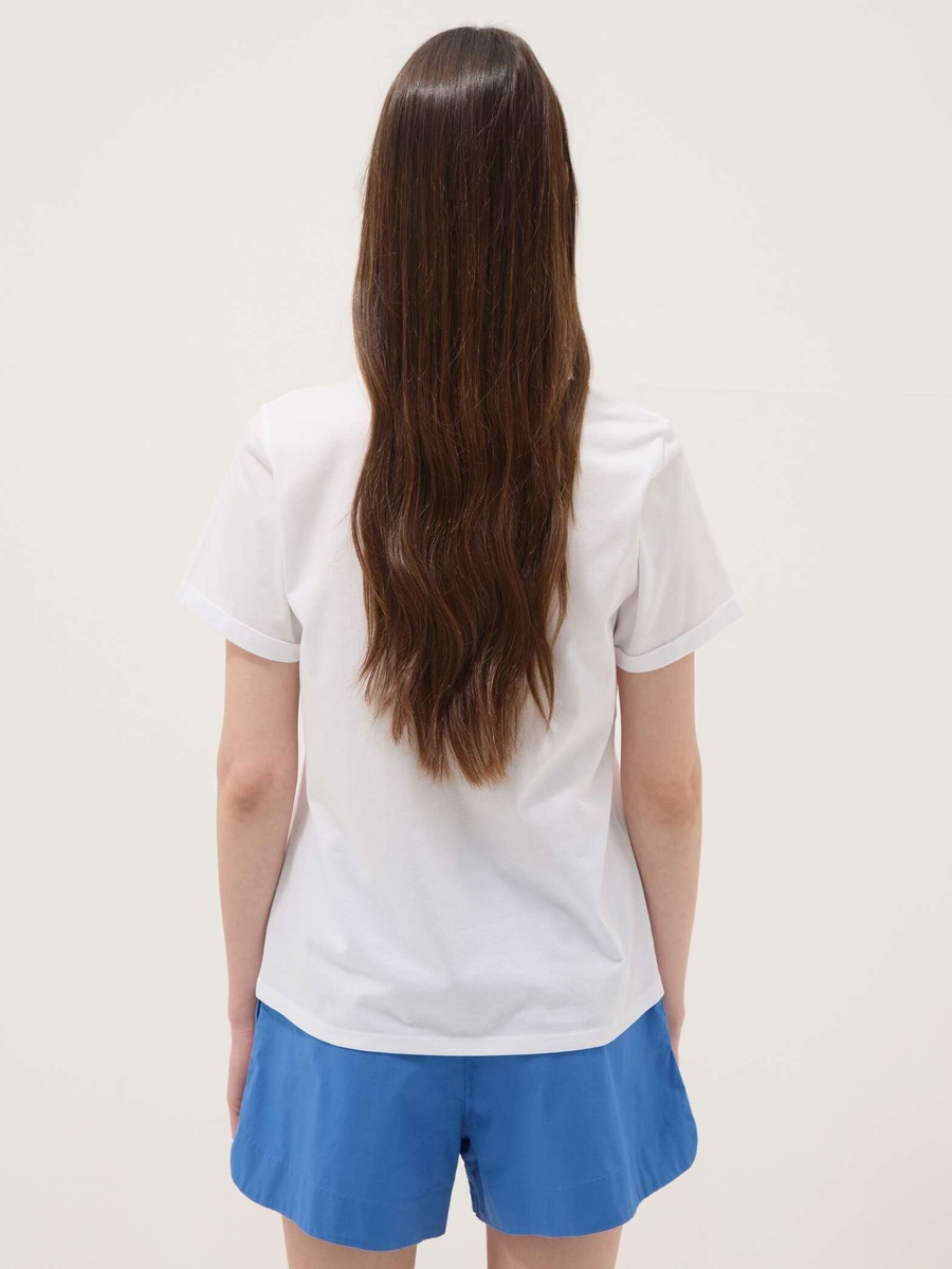 White Pure Cotton T-Shirt With Front Print, Regular Fit