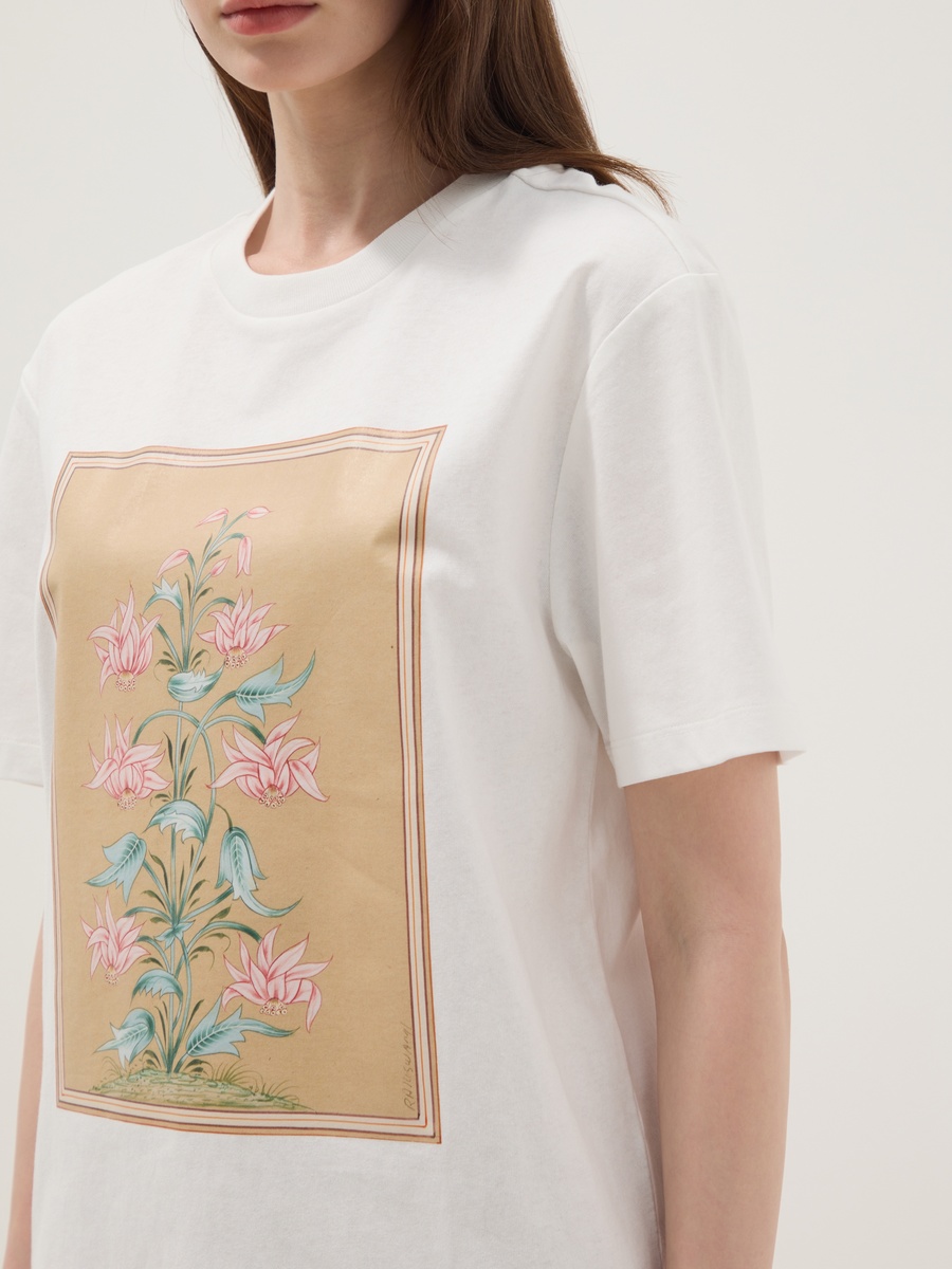 White Pure Cotton Floral Print T-Shirt
