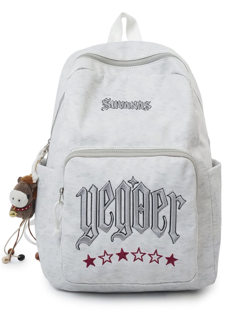 Grey Embroidered Backpack