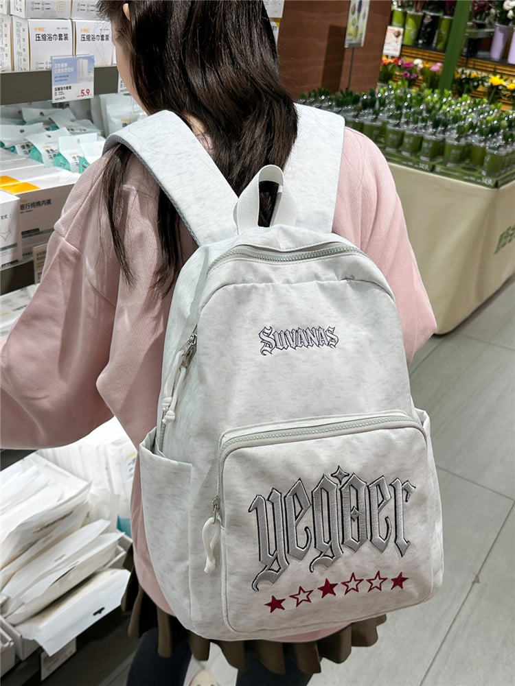 Grey Embroidered Backpack