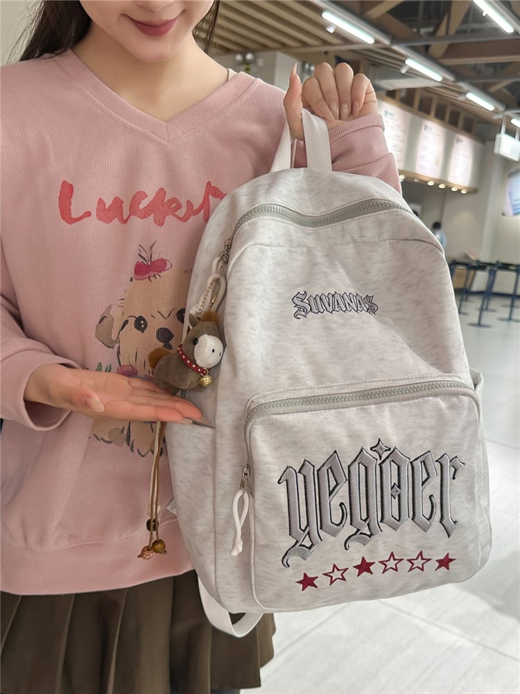 Grey Embroidered Backpack