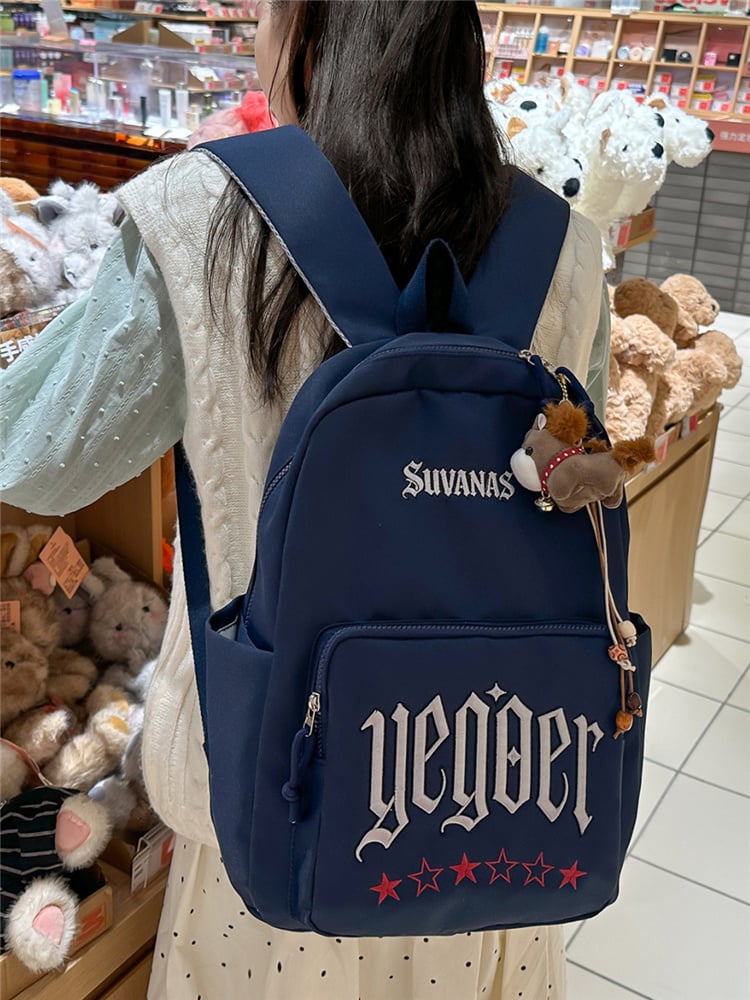 Navy Blue Embroidered Backpack