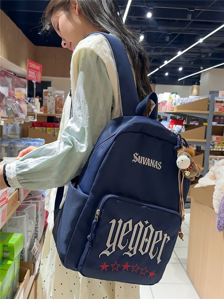 Navy Blue Embroidered Backpack