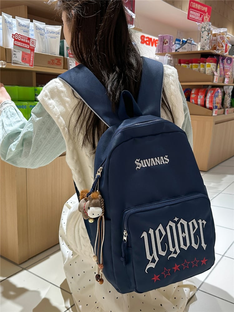 Navy Blue Embroidered Backpack