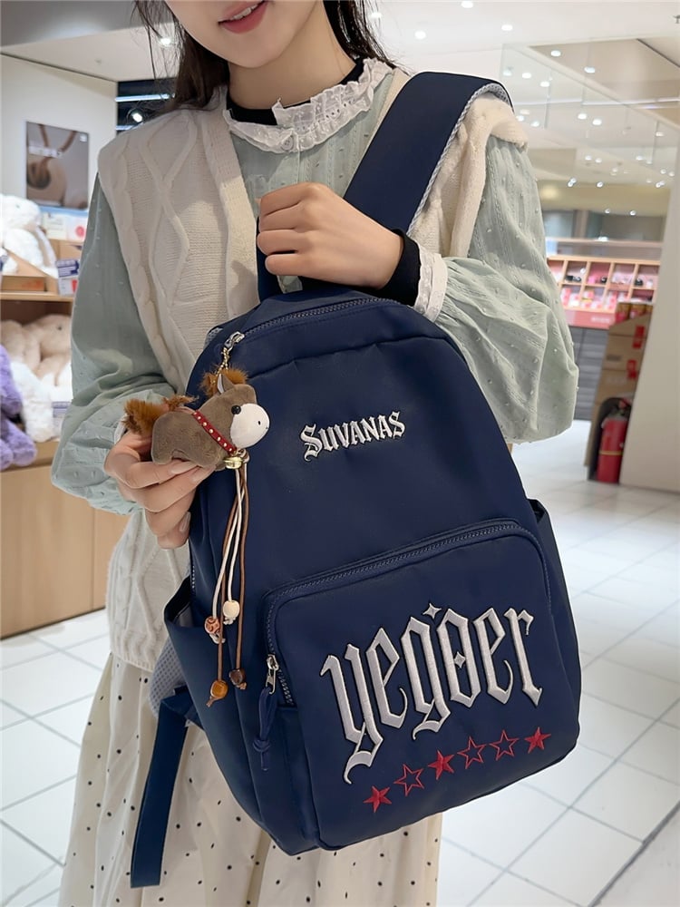 Navy Blue Embroidered Backpack