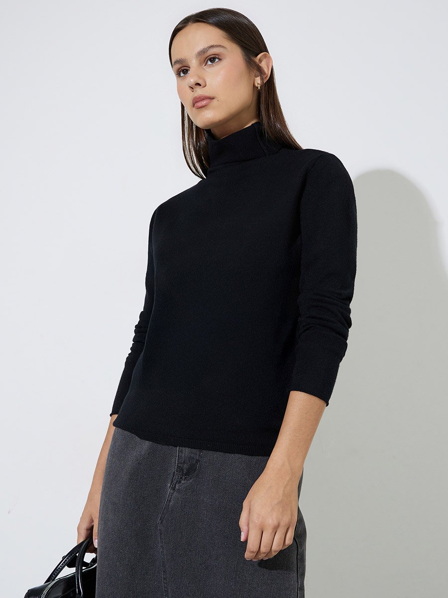 Black Turtle Neck Soft Touch Knit Sweater Top