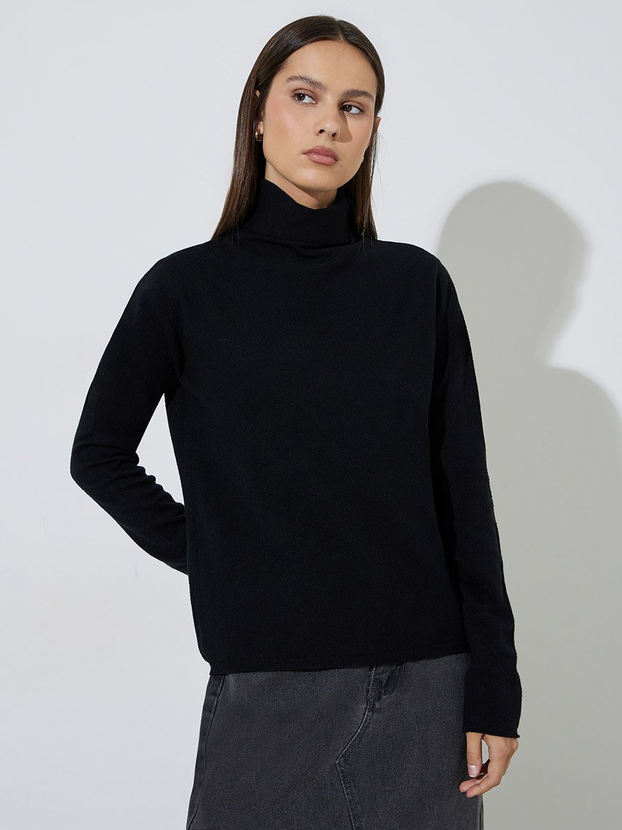 Black Turtle Neck Soft Touch Knit Sweater Top