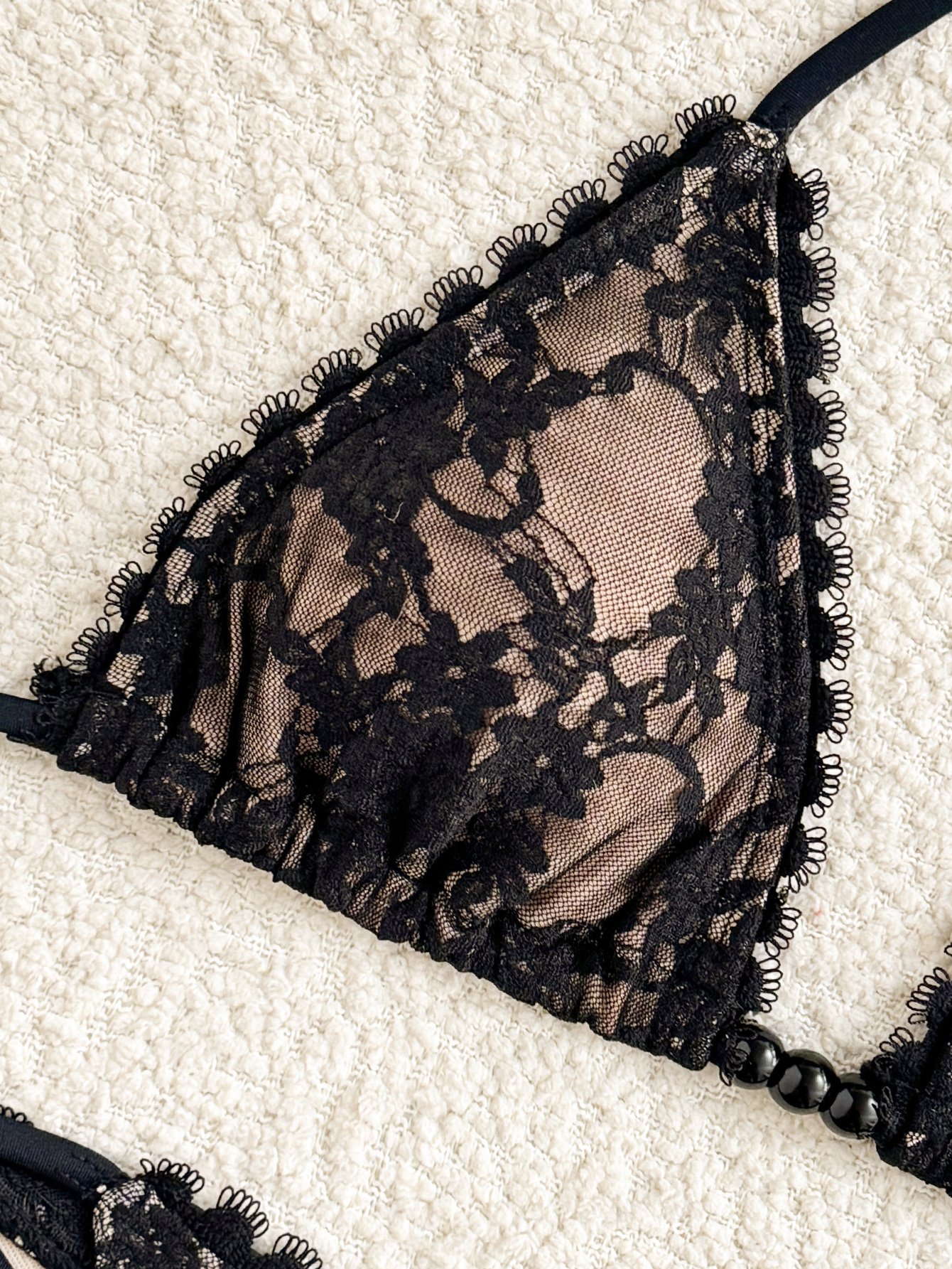 Black Lace Details Triangle Bikini Set