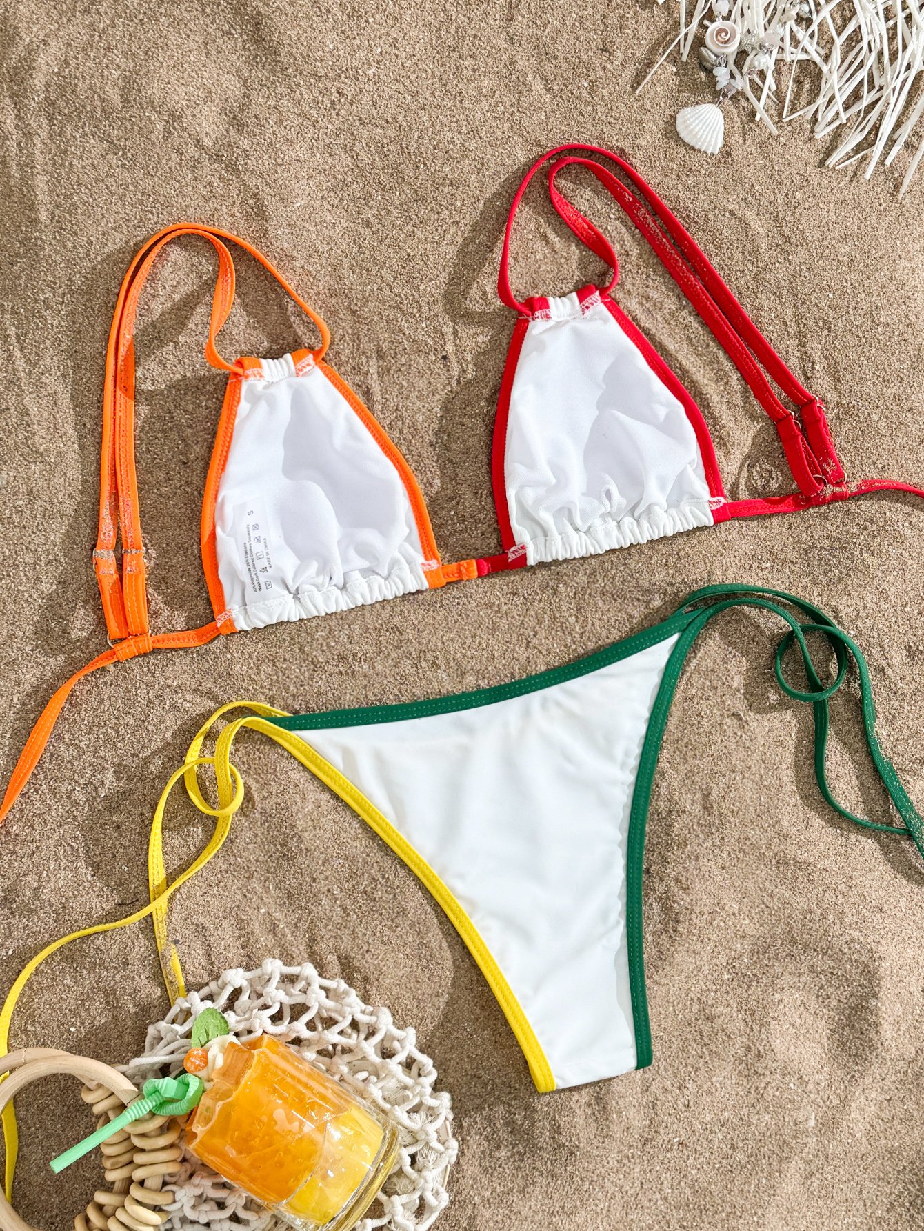 White Contrast Trims Tringle Bikini Set