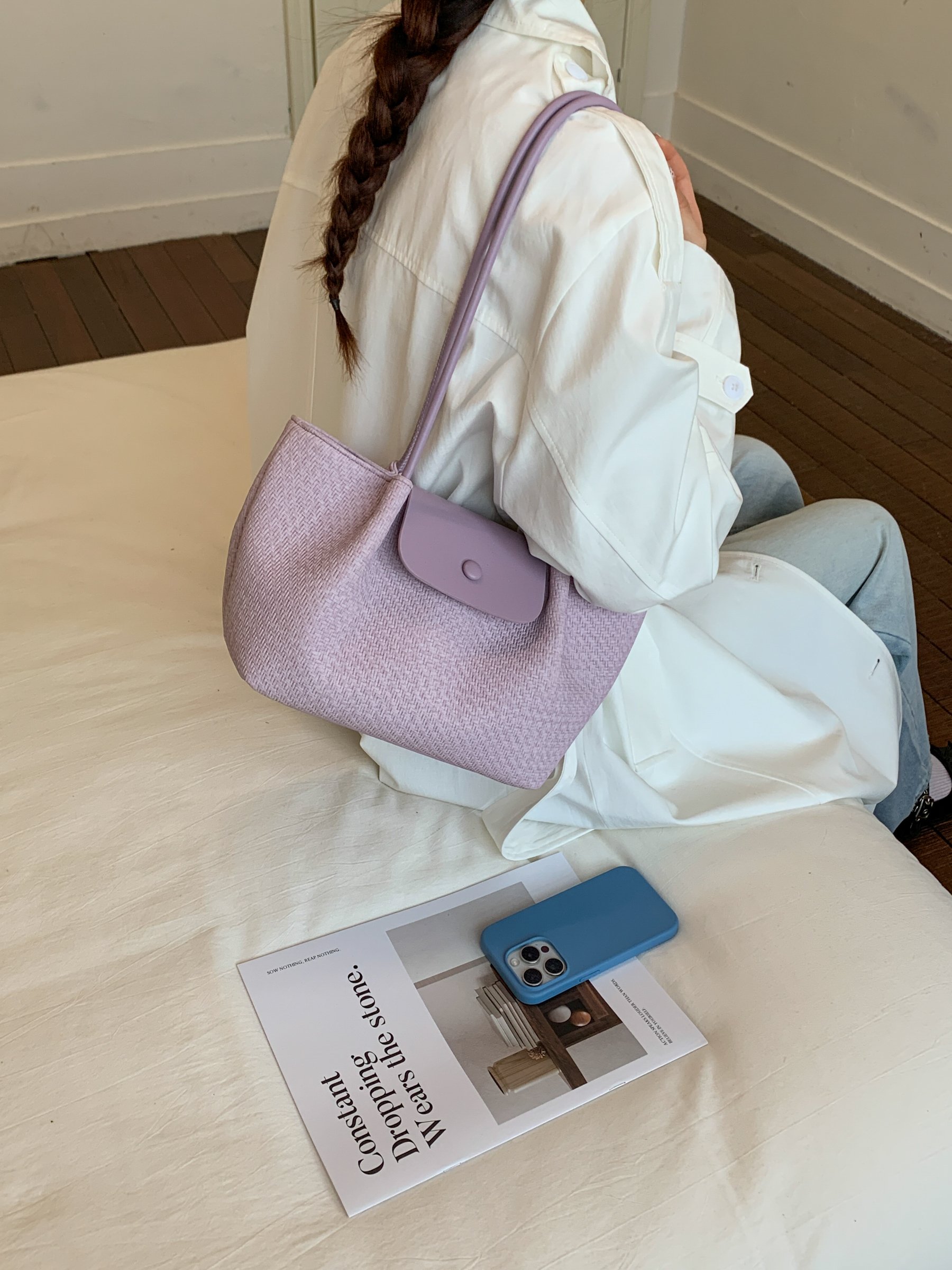 Purple Woven Shoulder Bag