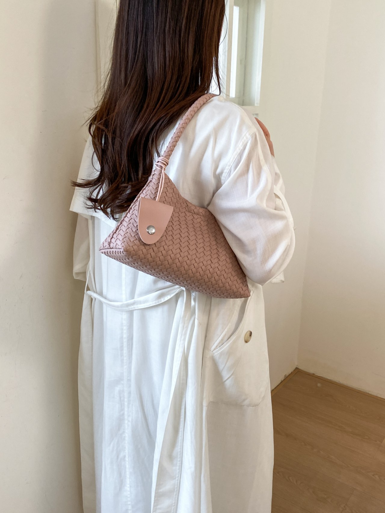 Pink Woven Shoulder Bag