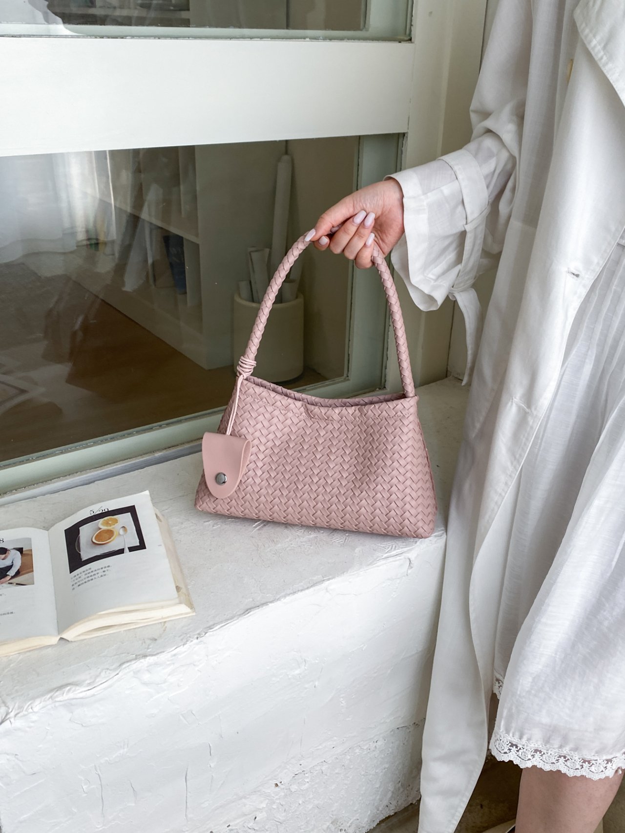 Pink Woven Shoulder Bag