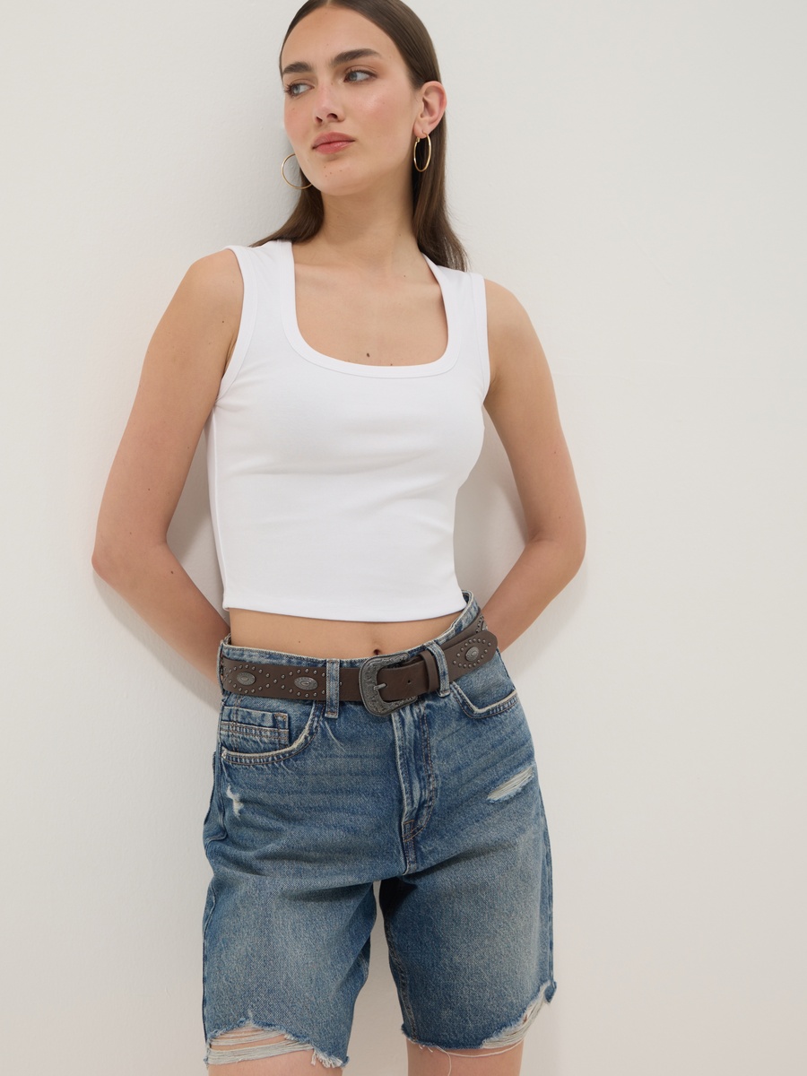 White Round Neck Stretch Cotton Tank Top