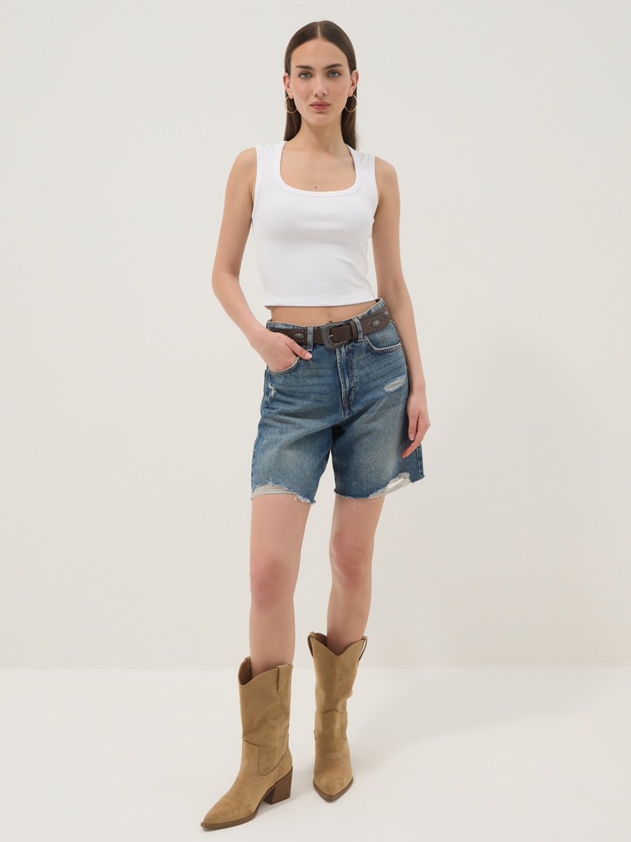 White Round Neck Stretch Cotton Tank Top