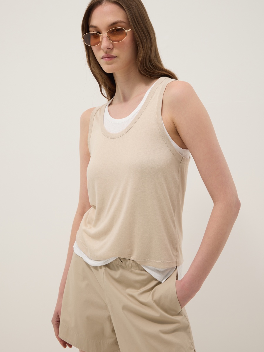 Beige Regular-Fit Viscose-Blend Tank Top