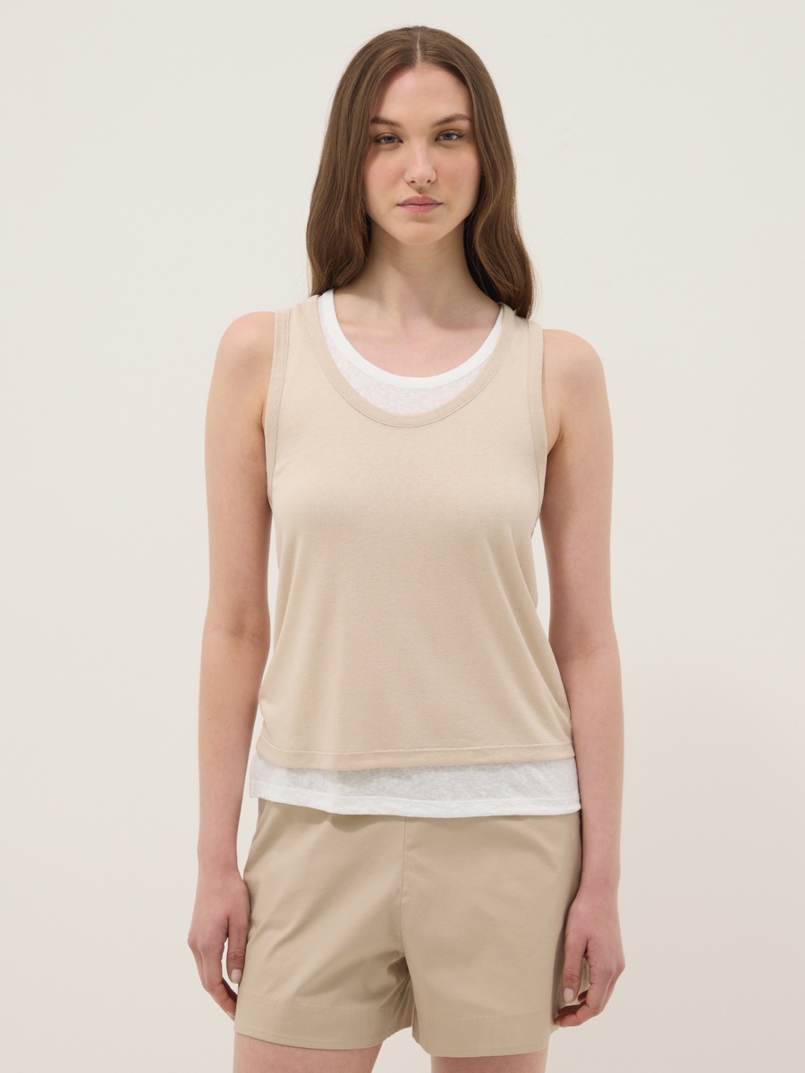 Beige Regular-Fit Viscose-Blend Tank Top