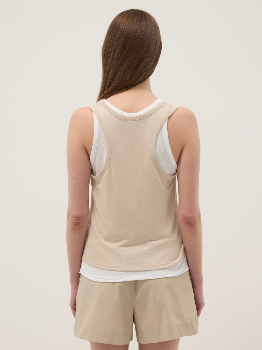Beige Regular-Fit Viscose-Blend Tank Top