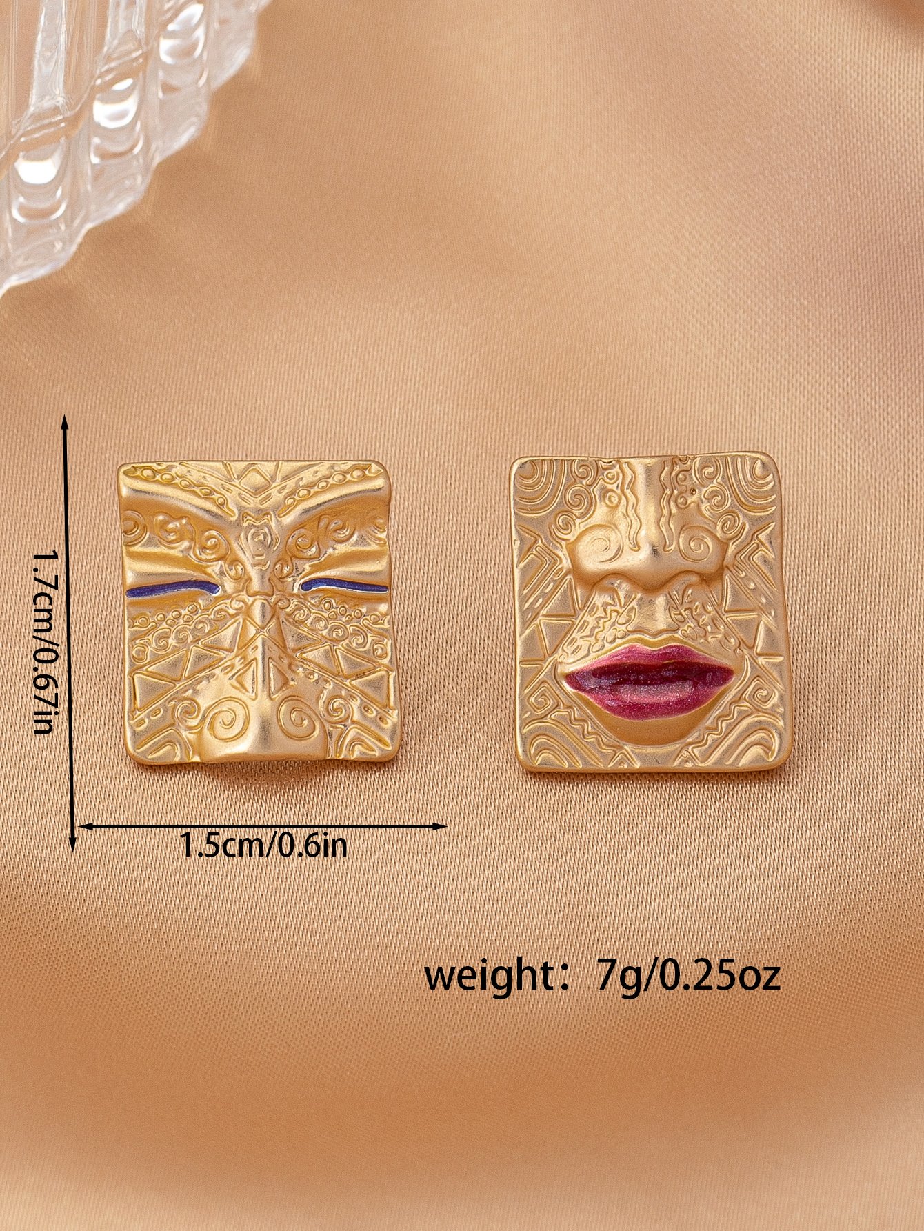 Gold Face Design Stud Earrings for Casual Wear.