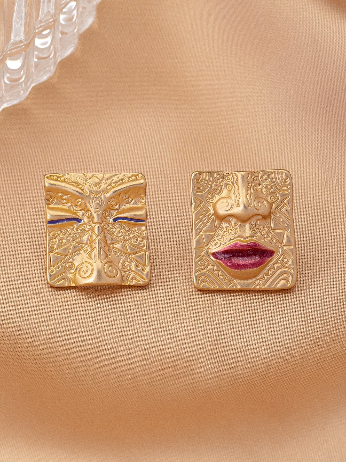 Gold Face Design Stud Earrings for Casual Wear.