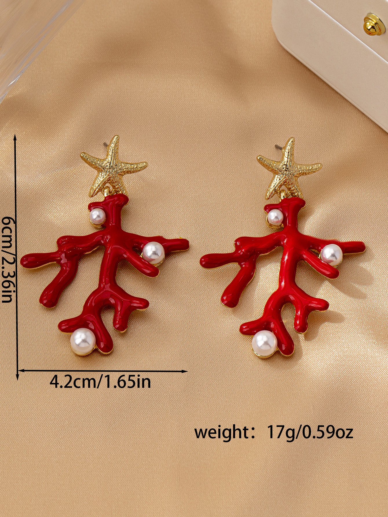 Coral Branch and Starfish Drop Earrings with Pearls.