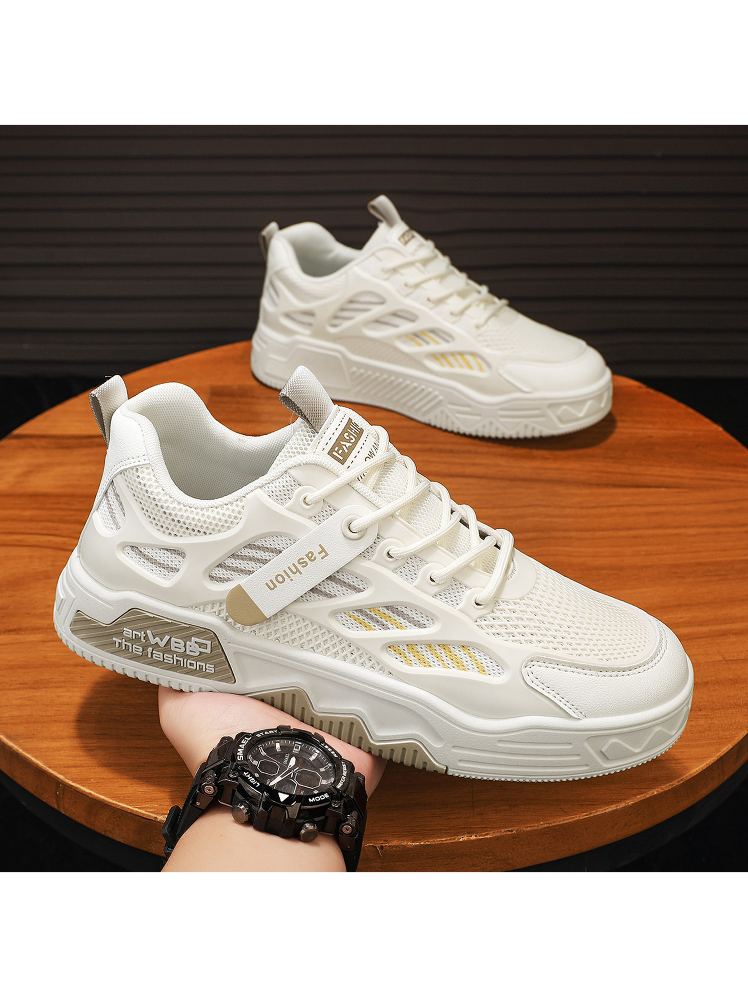 Men KPU Textile Chunky Lace-Up Casual Shoes