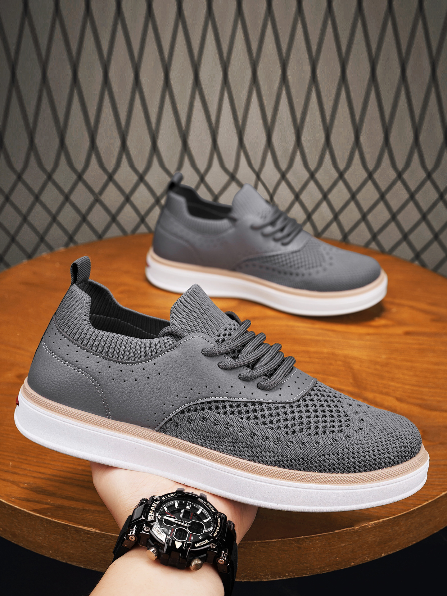 Men PU Textile Platform Lace-Up Casual Shoes