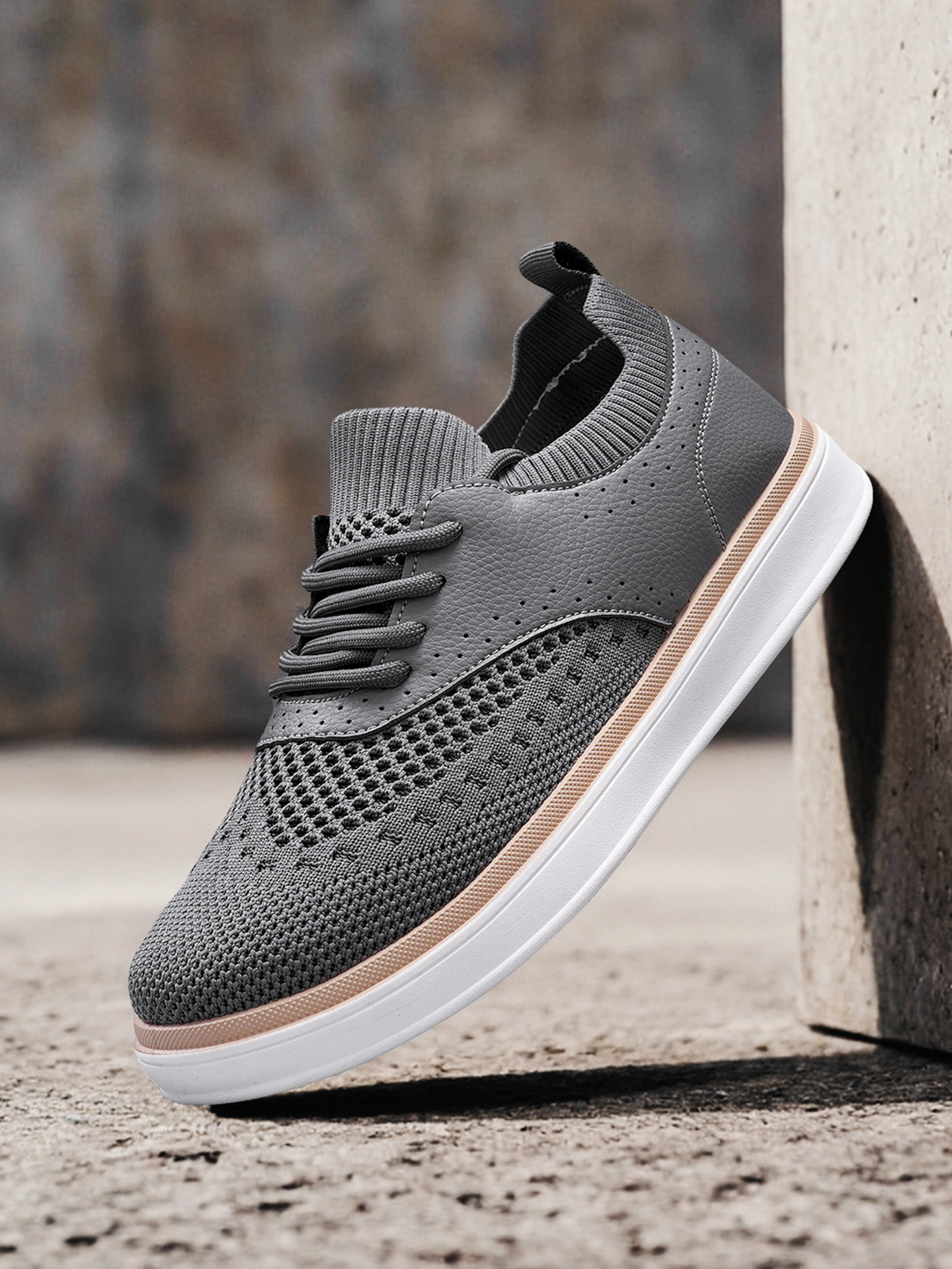 Men PU Textile Platform Lace-Up Casual Shoes