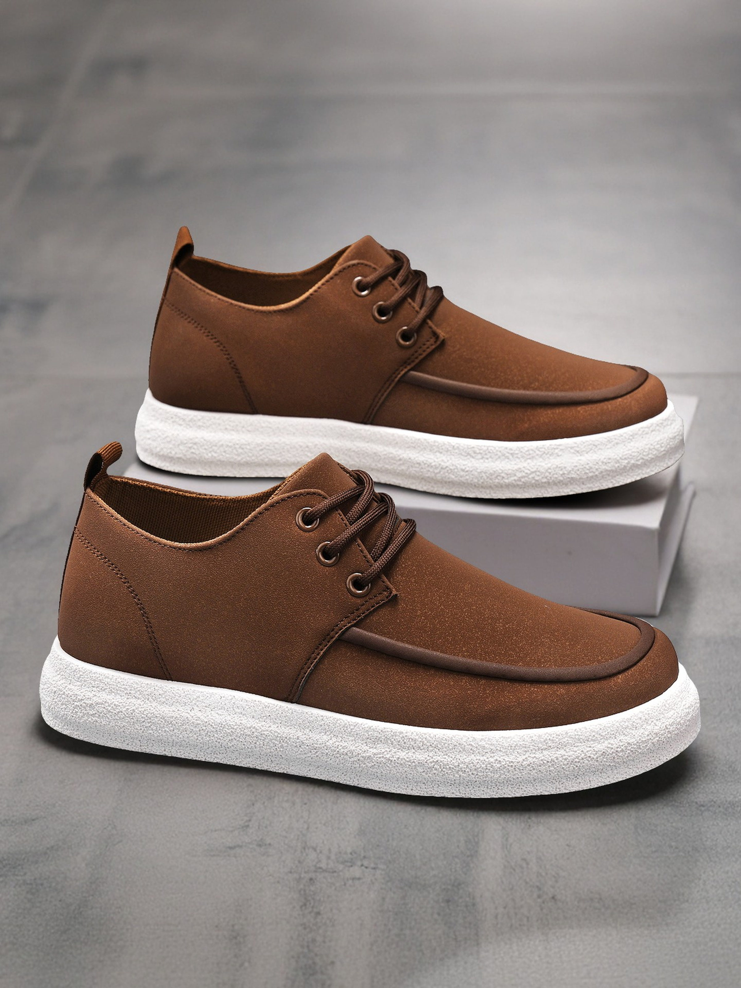 Brown Casual Lace-Up Platform Sneakers