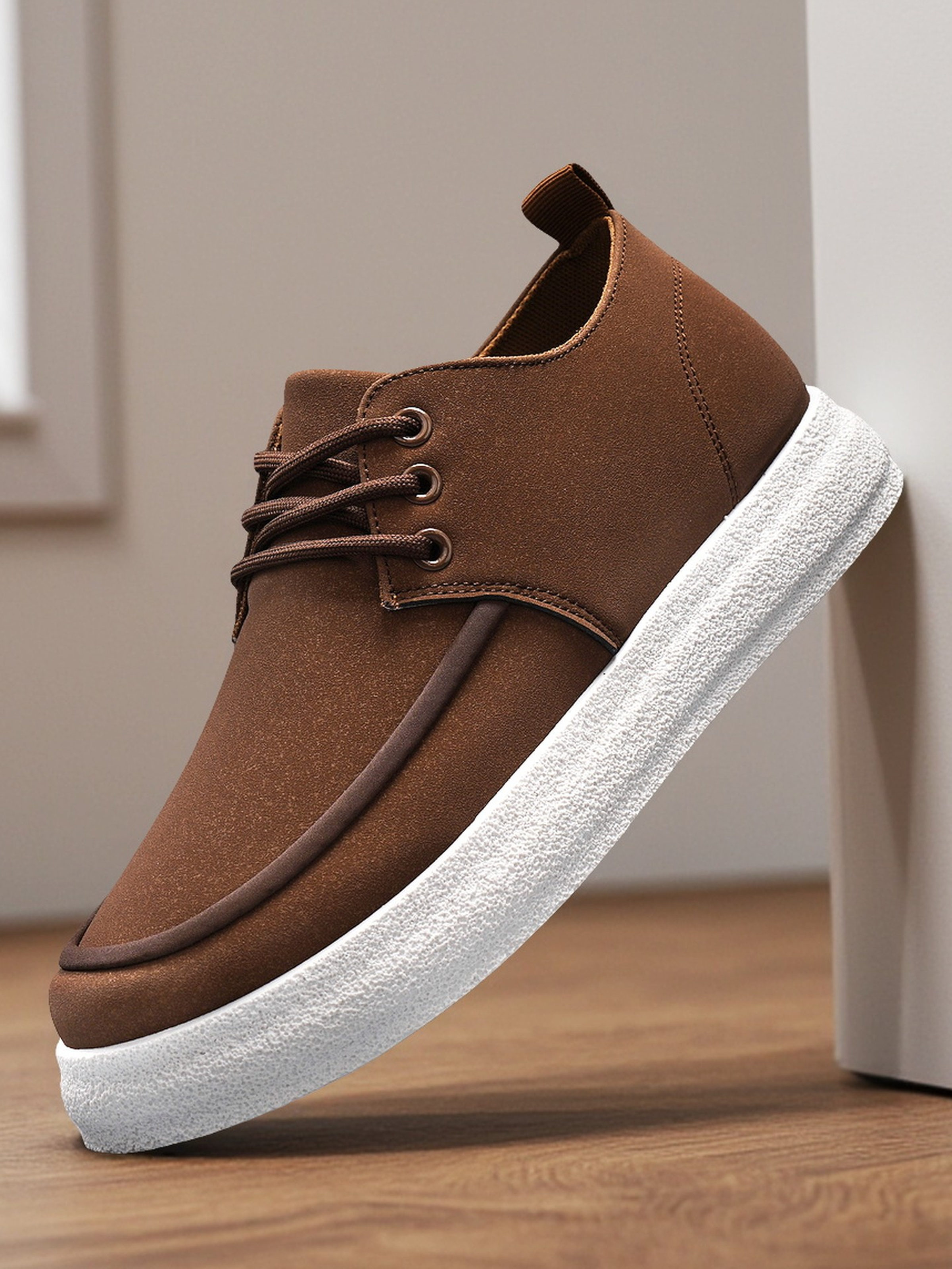 Brown Casual Lace-Up Platform Sneakers