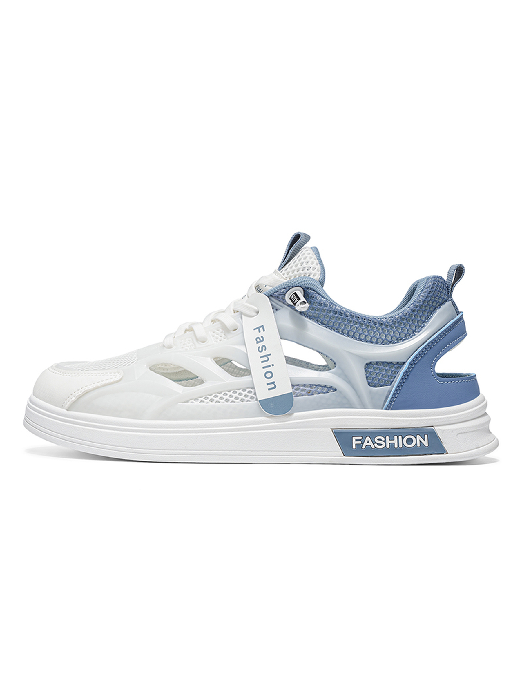 Blue and White Mesh Breathable Lace-Up Sneakers