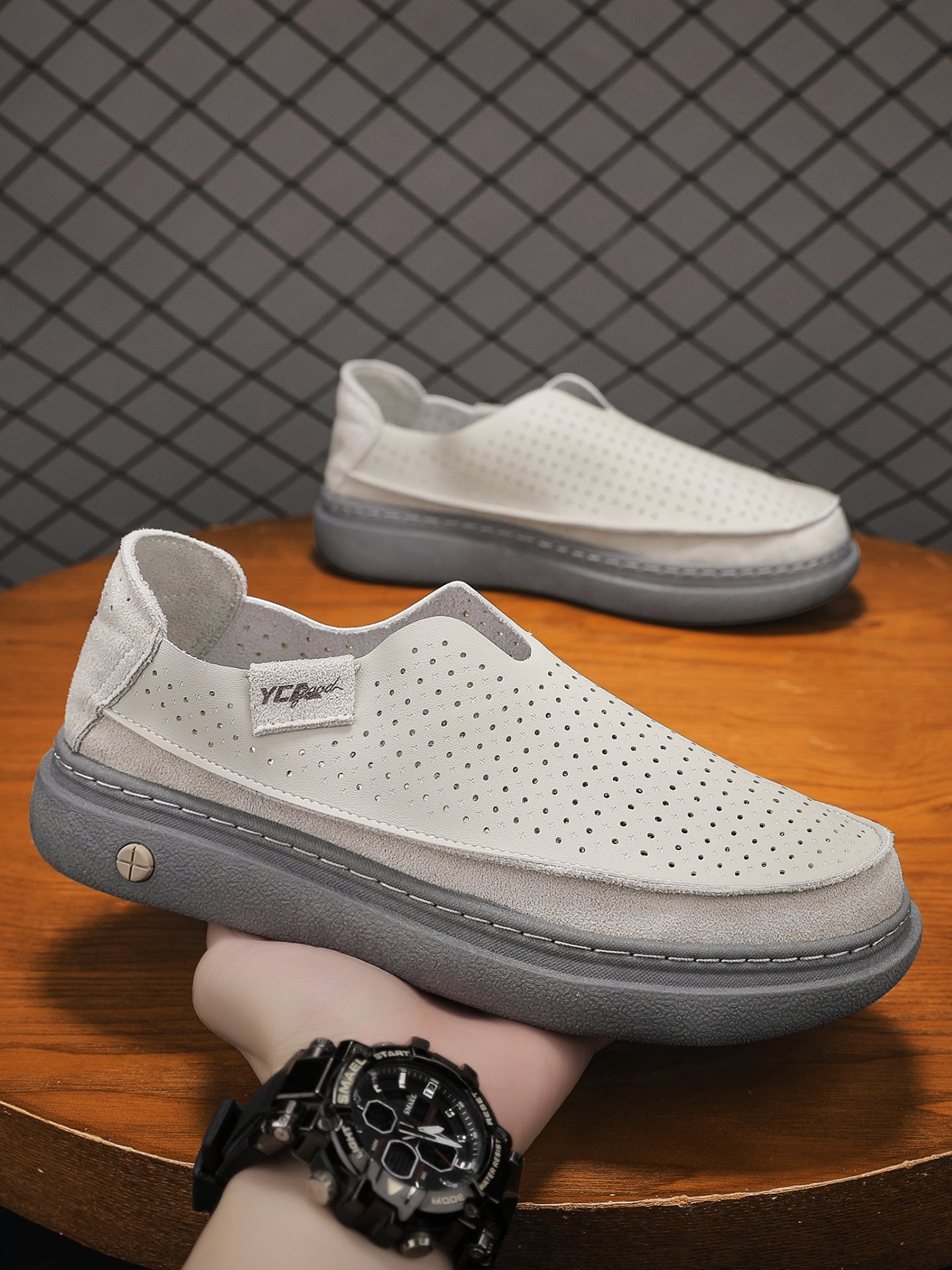 Grey Breathable Slip-On Platform Loafers
