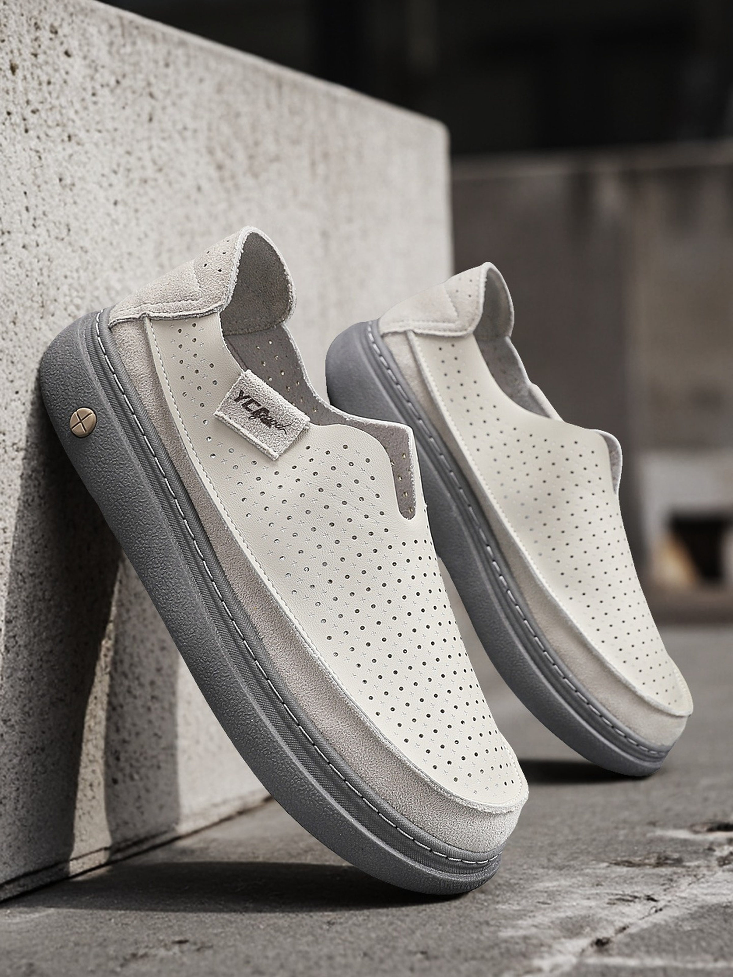 Grey Breathable Slip-On Platform Loafers