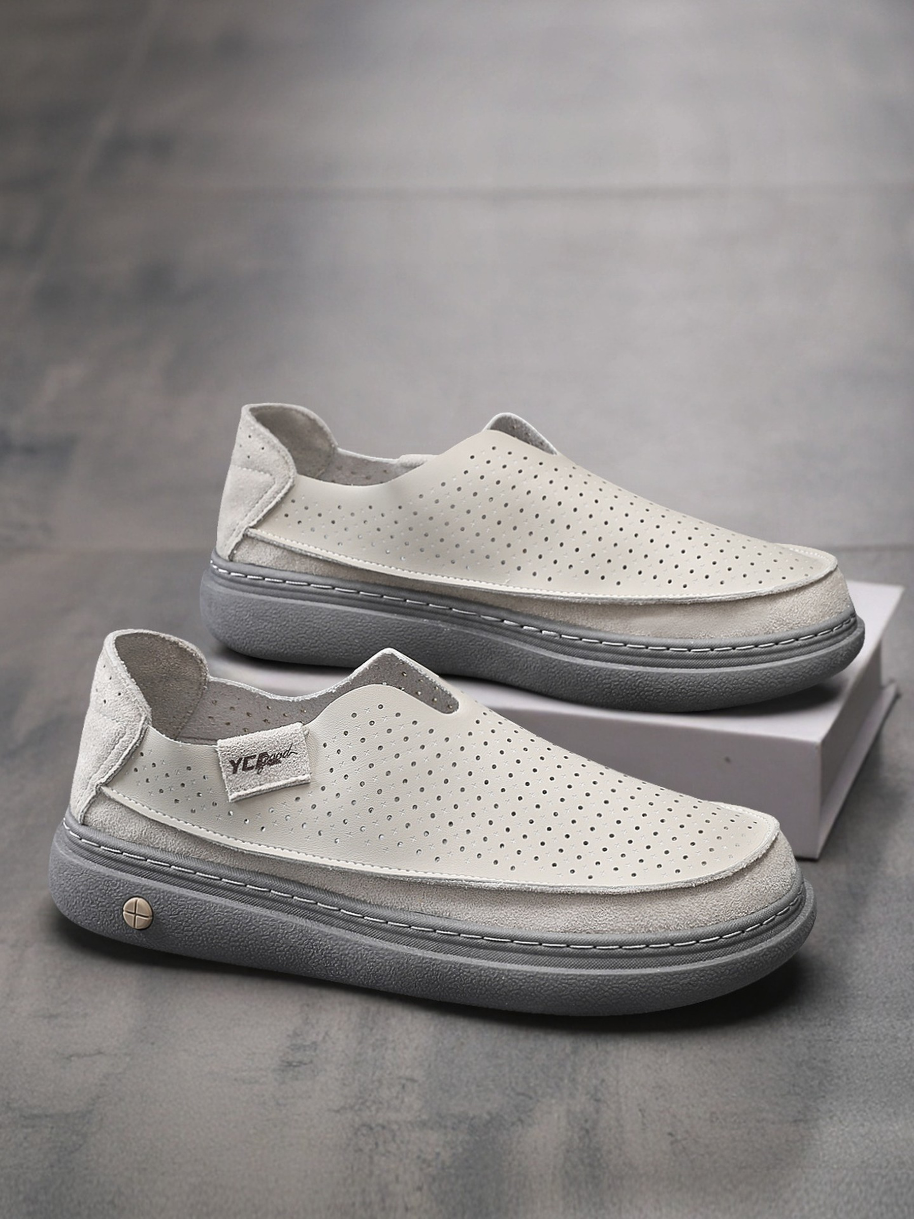 Grey Breathable Slip-On Platform Loafers