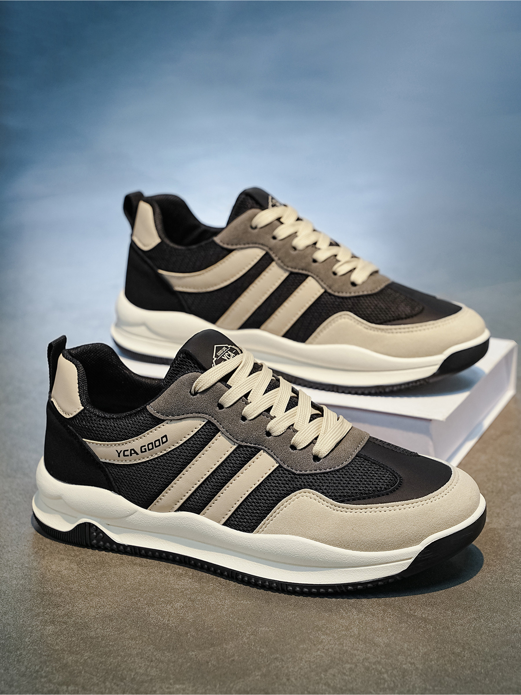 Black and Beige Retro Sport Sneakers