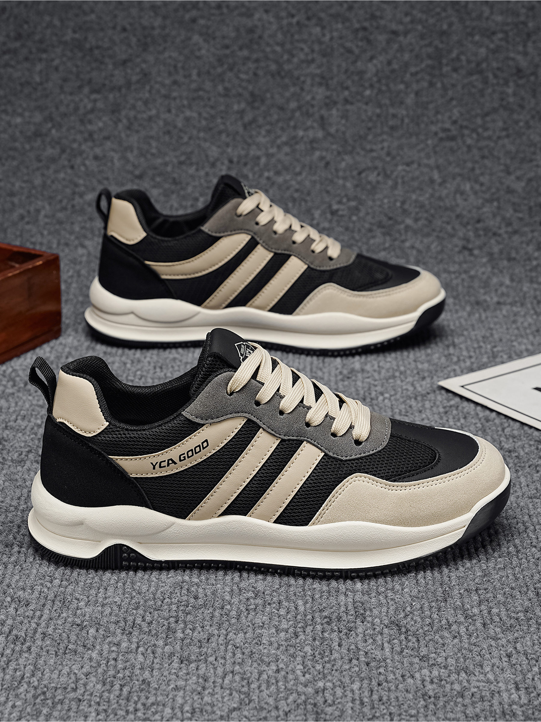 Black and Beige Retro Sport Sneakers